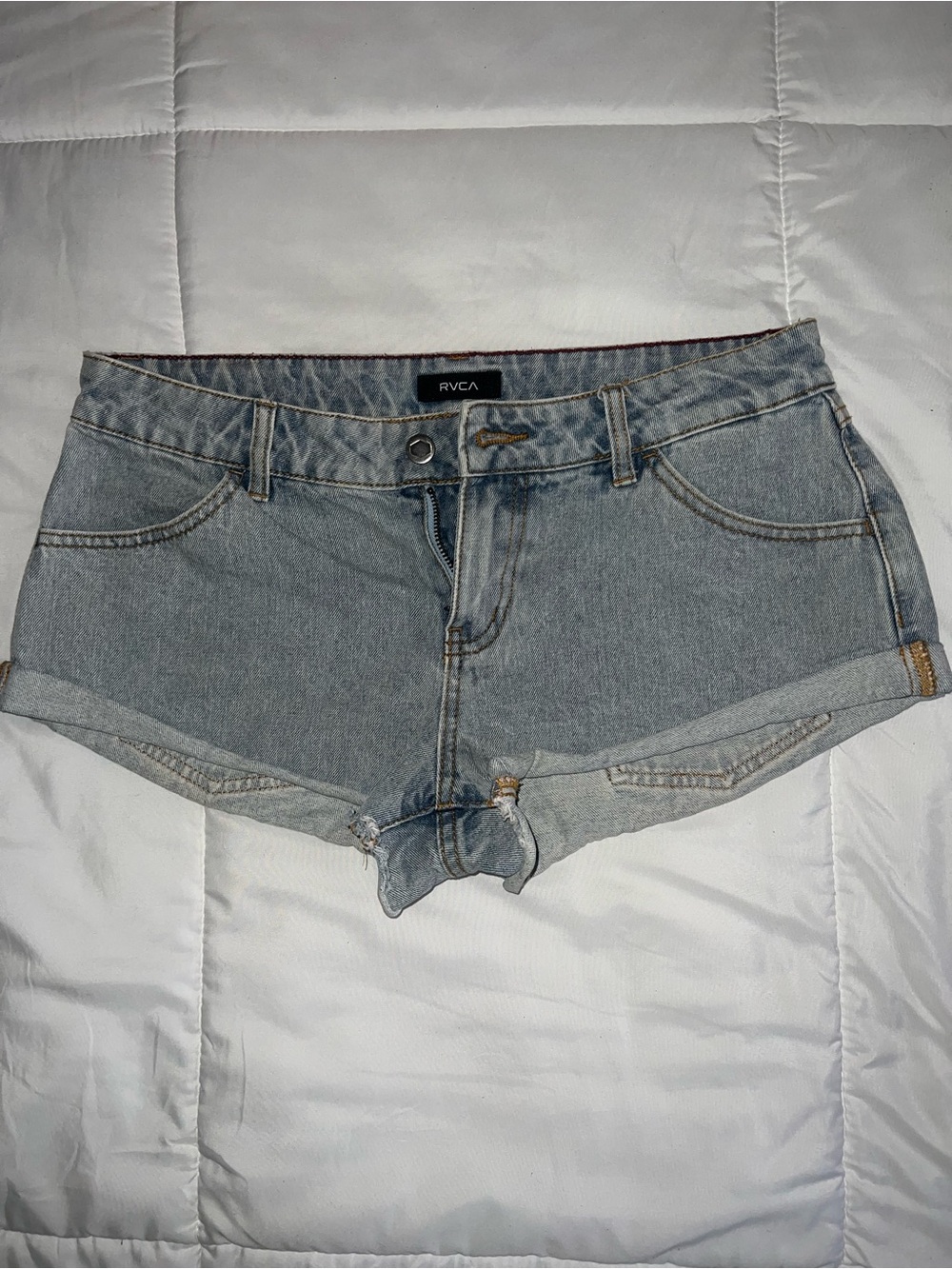 RVCA Faded Light Blue Denim Cutoff Shorts